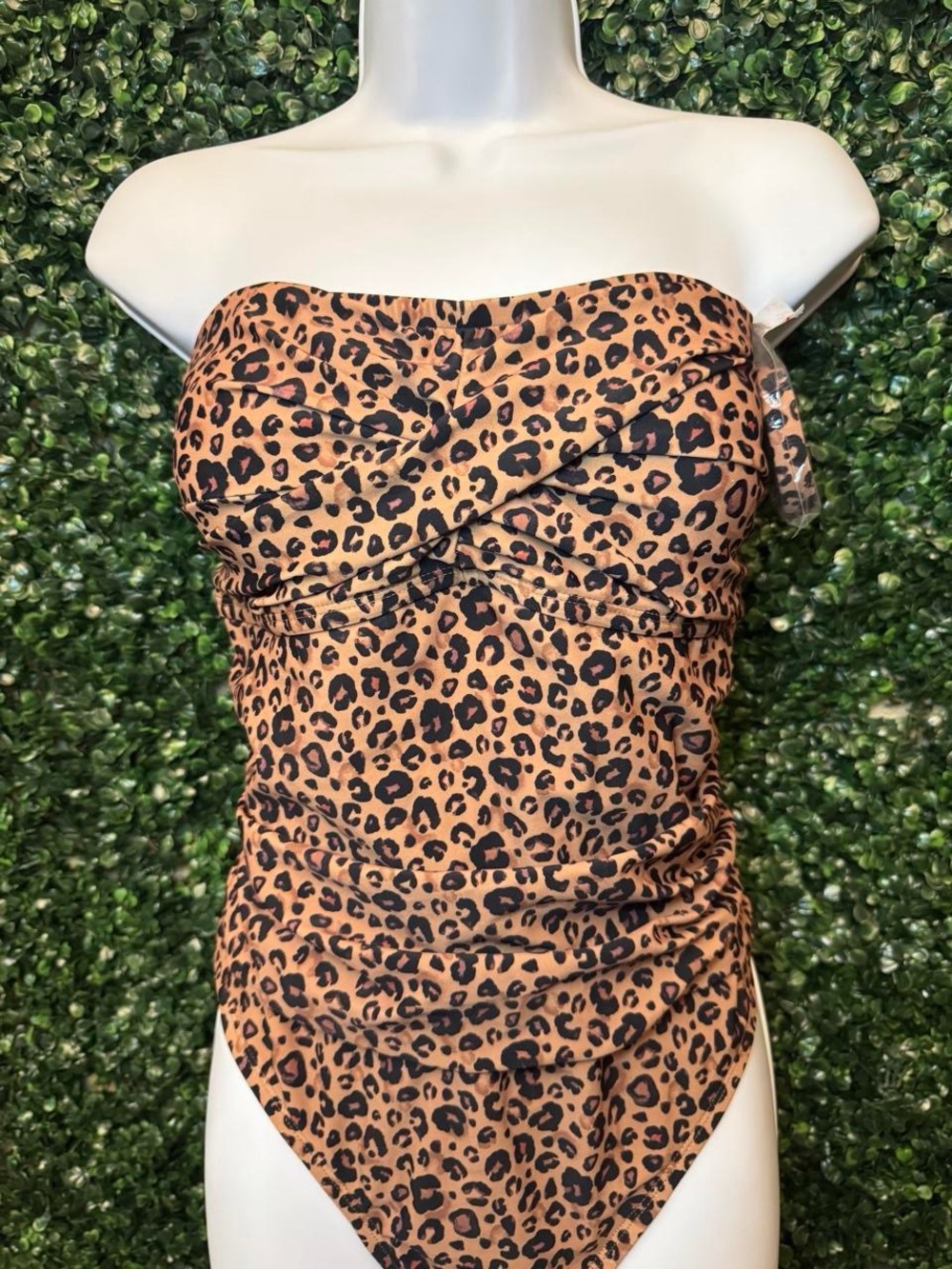 Shade & Shore Strapless Leopard One-Piece - Tan & Black